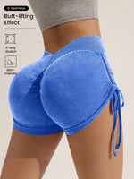 Matte craft summer three part pants yoga pants women's drawstring sports shorts European and American peach hip lifting fitness
