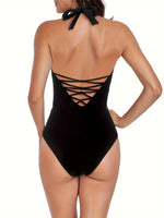 ZTVitality Sexy Solid Backless One Piece Swimsuit 2025 New Arrival Halter V Neck Padded Bra Swimwear Women Summer Bathing Suit