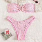 DEKA Gold Shiny Bandeau Bikini Set Women Sequin Front Ring Push Up Micro Swimsuit Summer Bathing Suit Thong Swimwear Biquin
