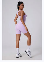Sexy Fitness Yoga Jumpsuit Women Sleeveless Slim Playsuit Pleated Hollow Running Scrunch Shorts Romper One Piece Sports Suit