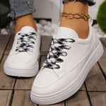 All Match Patchwork Lace Up Sneakers Women Faux Pu Leather Sports Shoes Woman Spring Autumn Non Slip Low Top Flats Shoes Mujer