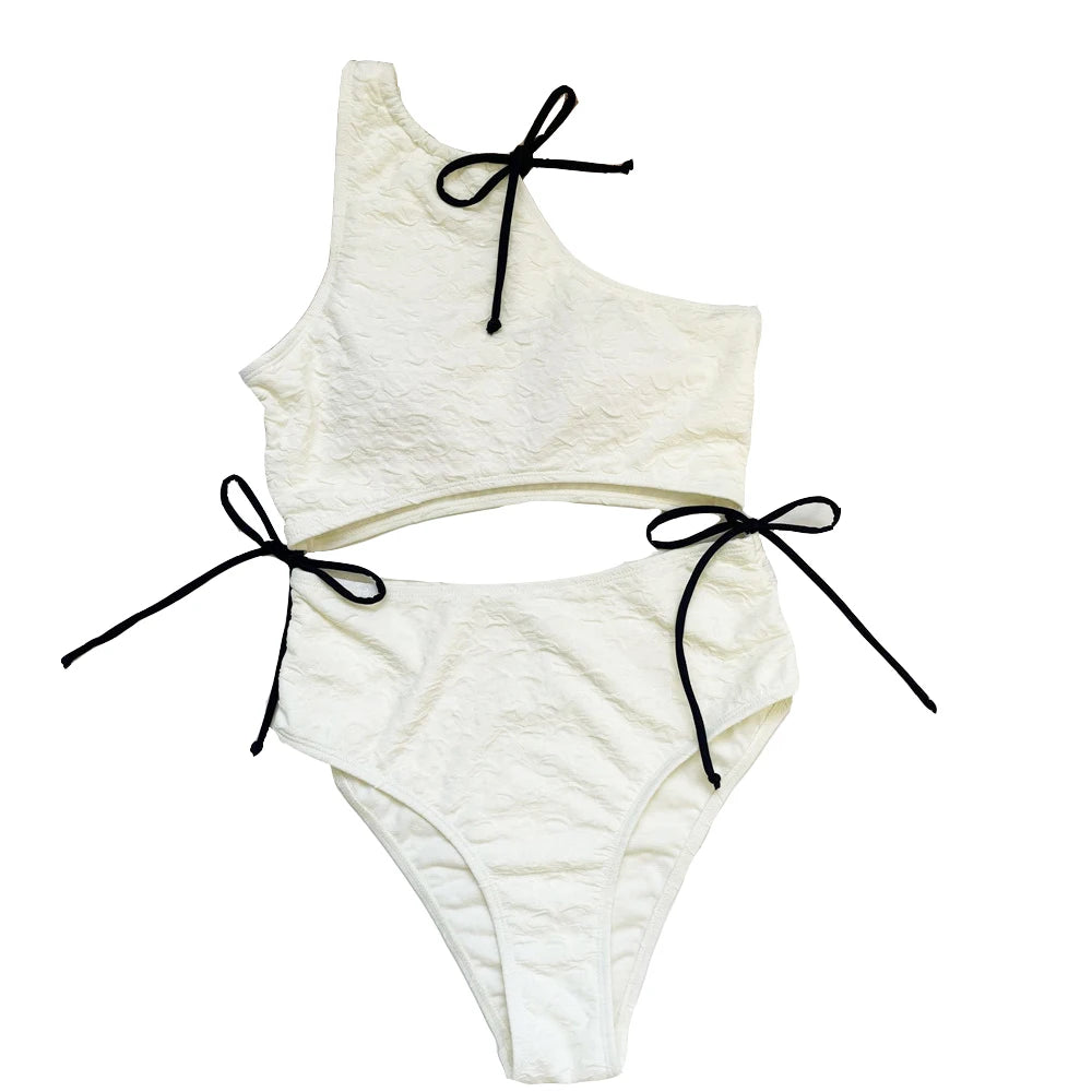 Sexy White High Waist Swimwear String Lace Up Bikinis Sets Woman 2026 Asymmetric Neck Swimsuits Bathing Suit Bikini Mujer Bather