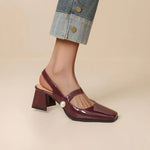 NASBAVI Fashion Women Pumps Slingback Sandals Square Toe Patent Leather Block High Heeled Mary Jane Shoes Ladies Gold Silver