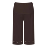 Women Capris Pants Summer Elastic Waist Solid Color Eyelets Casual Short Trousers Streetwear for Daily