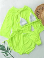 Sexy Long Sleeves Cover Up Bikini Set Women White Black Push Up Mesh Dress 3 Piece Swimsuit Bathing Suit Thong Swimwear 2026