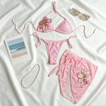 Halter 3 Pieces Sexy Bikini With Mini Skirt Women Swimsuits Female Swimwear Bathing Suit Swimming Suits Cover Up Beach Biquini