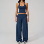 NCLAGEN Women Sportwear 2 Piece Yoga Set Pilates Tank Top Wide-leg Trousers Workout Gym Clothes Fitness Suit Speed Activewear