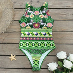 Striped Women One Piece Swimsuit High Quality Swimwear Printed Push Up Monokini Summer Bathing Suit Tropical Bodysuit Female