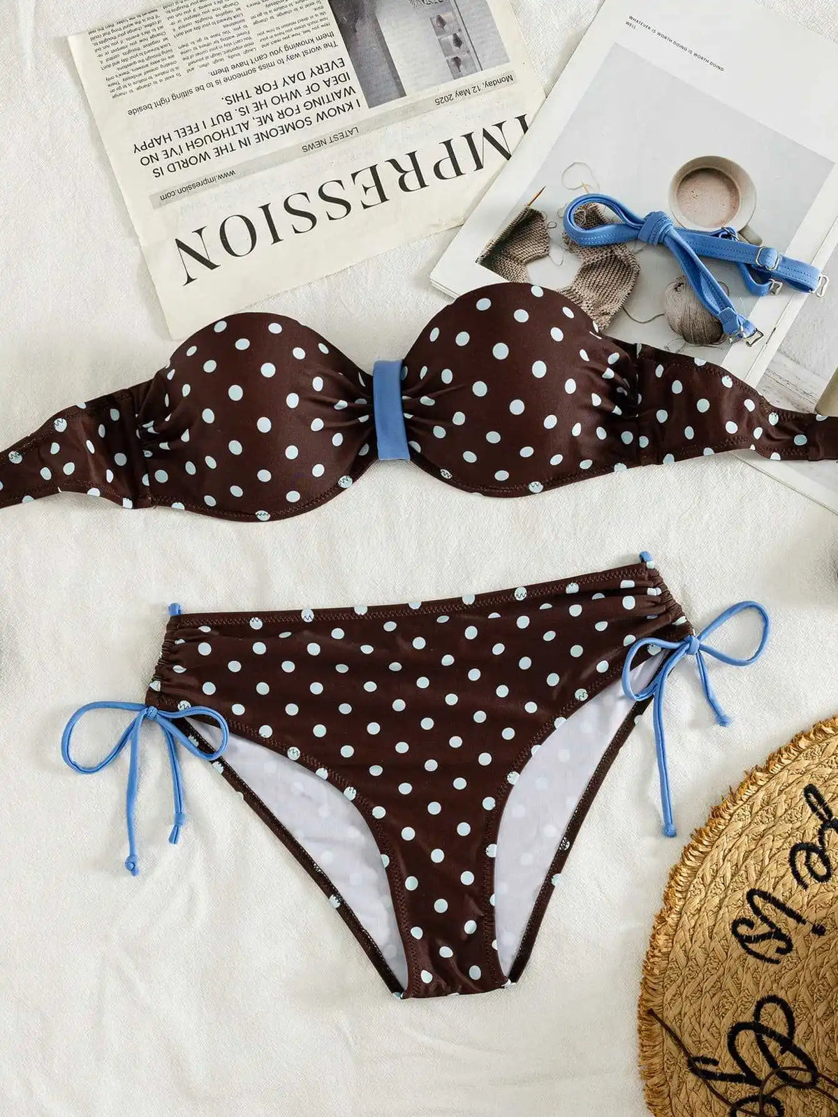 Sexy Black Polka Dot Print Bikini Set 2026 Women Pleate Push Up Drawstring Side High Waist Swimsuit Beach Bathing Suit Swimwear