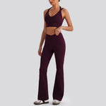 Women's Yoga Exercise Sets Women Backless Sports Tank Top V Shape High Waist Wide Leg Pants Fitness Gym Running Workout Clothes