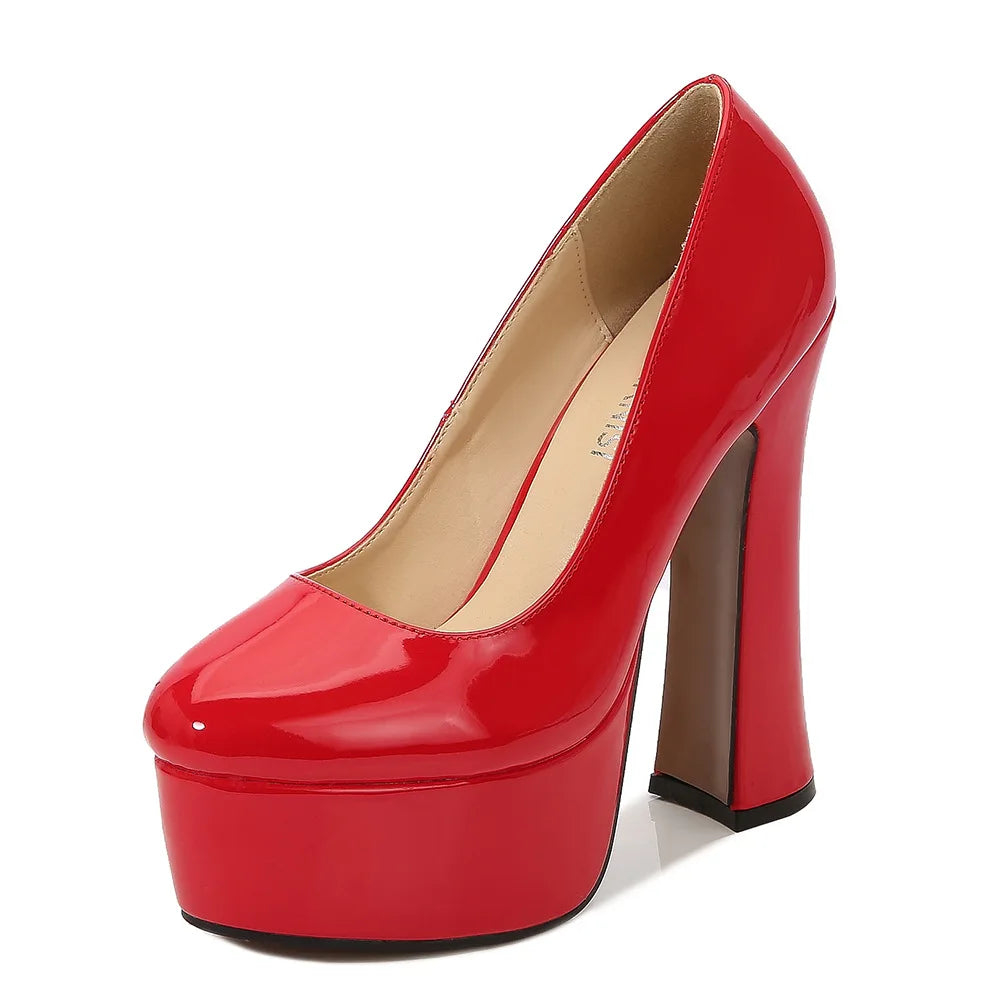 2022 New Model Catwalk Show 14CM High Heels Women's Banquet Party Round Toe Wear Single Shoes Large Size Women's Shoes 35-46