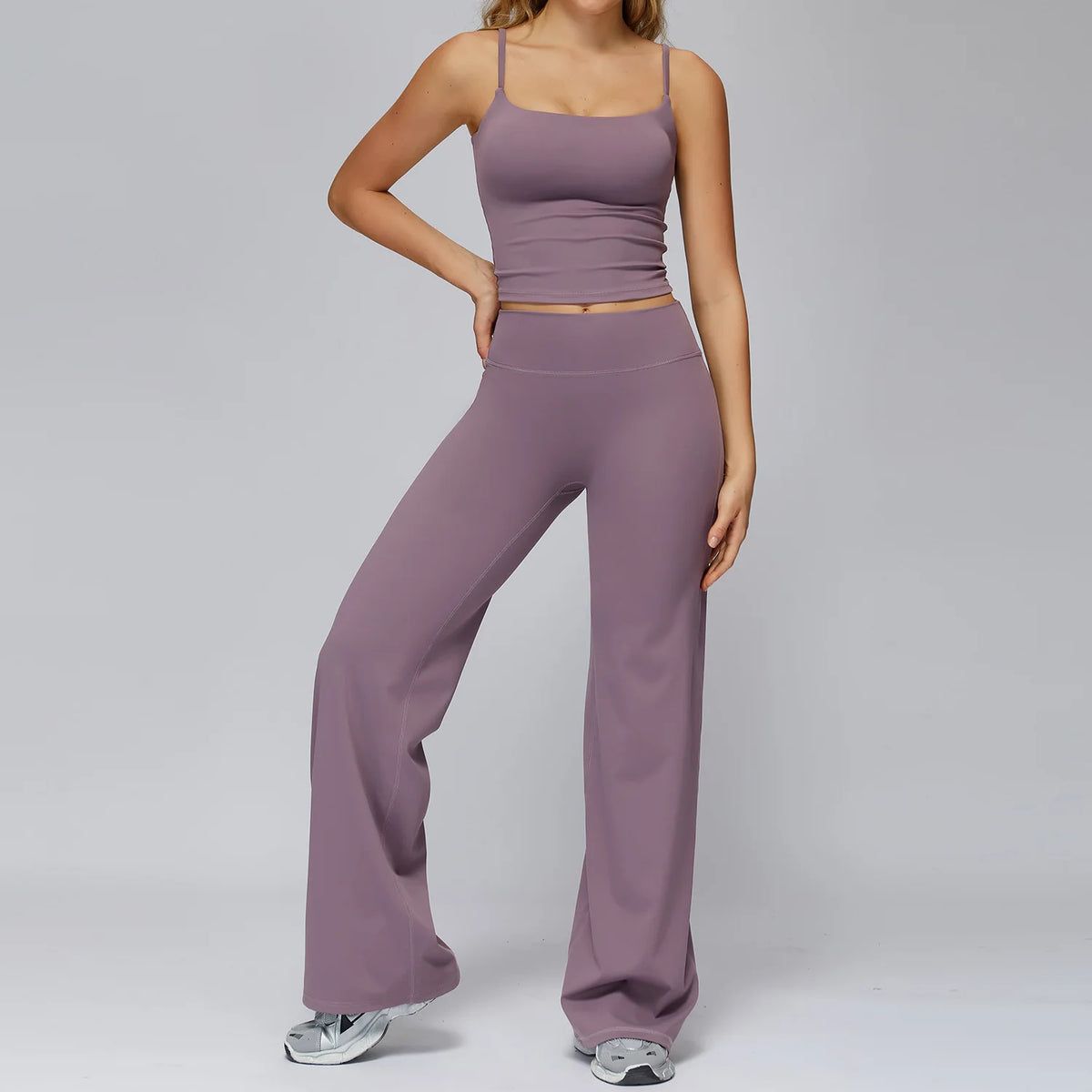 Yoga Suit Gym Fitness Set Hanging Neck Slim Sports Tank Top High Waist Wide Leg Pants Tracksuit Outdoor Running Athletic Wear