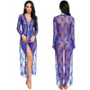 Toucheart Sexy Lace Mesh Transparent Sexy Robe Nightgown Women's See-Through Lace Printing Deep V-Neck Home Ultrathin Nightgown