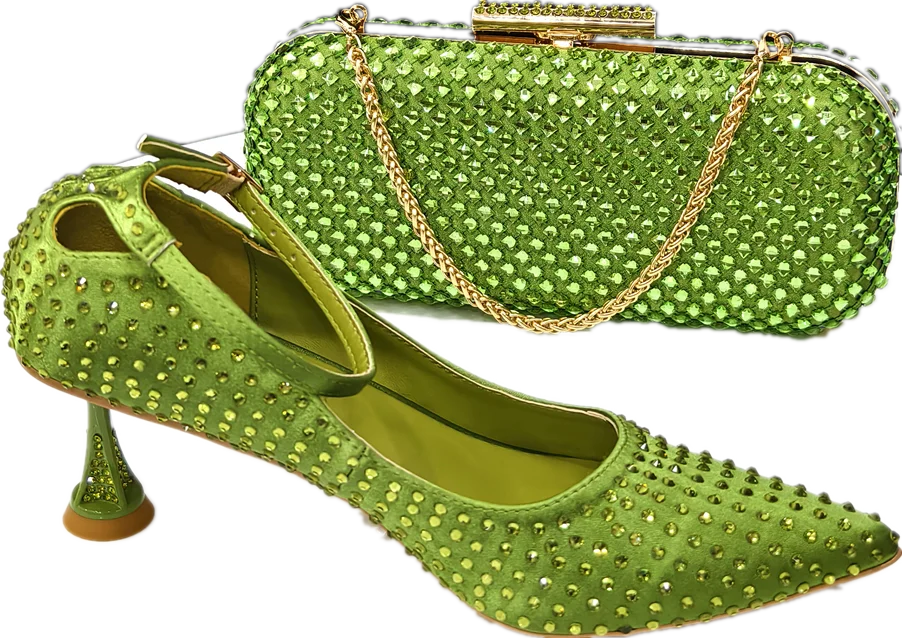 Doershow Italian Shoe and Bag Set New beautiful Women Shoes and Bag Set In GREEN Italian Shoes with Matching Bag set HSH1-1
