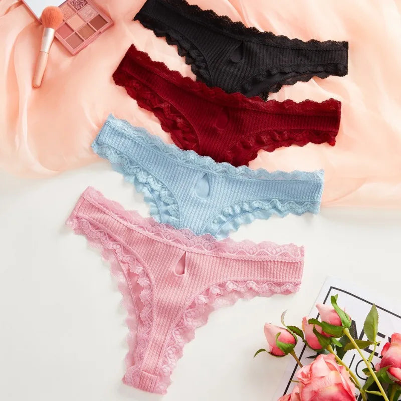 1pcs Plus Size Women's Low-Waist Thong Panty Cute Girl Style Seamless Bowknot Lace Panties Trim Lightweight Breathable Underwear