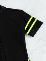 Zipper Mesh Surf One Piece Swimsuit Women Neon Green Solid Black Tummy Control Swimwear Beach Bathing Suit Swimming Set Monokini