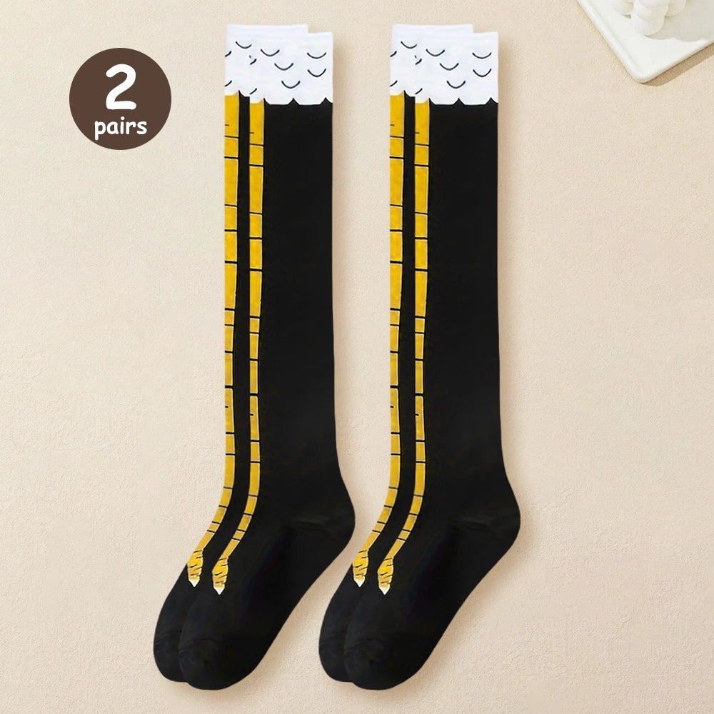 1/2 Pairs Women Knee High Socks Trendy Cartoon Funny Chicken Claw Socks Fitness Sports Casual Slim Leg Long Tube Socks Women