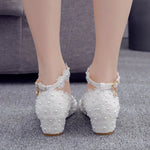 Women 3CM High Heels White Lace Pearl Wedding Shoes Sexy Bride PartyPointed Toe Shallow Mouth Pumps Shoe BridesmaidPink
