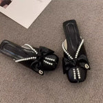 Pearl Slides With Bow Woman Slippers New Collection Original Style Shoes for Women Unique Waterproof Chic and Elegant