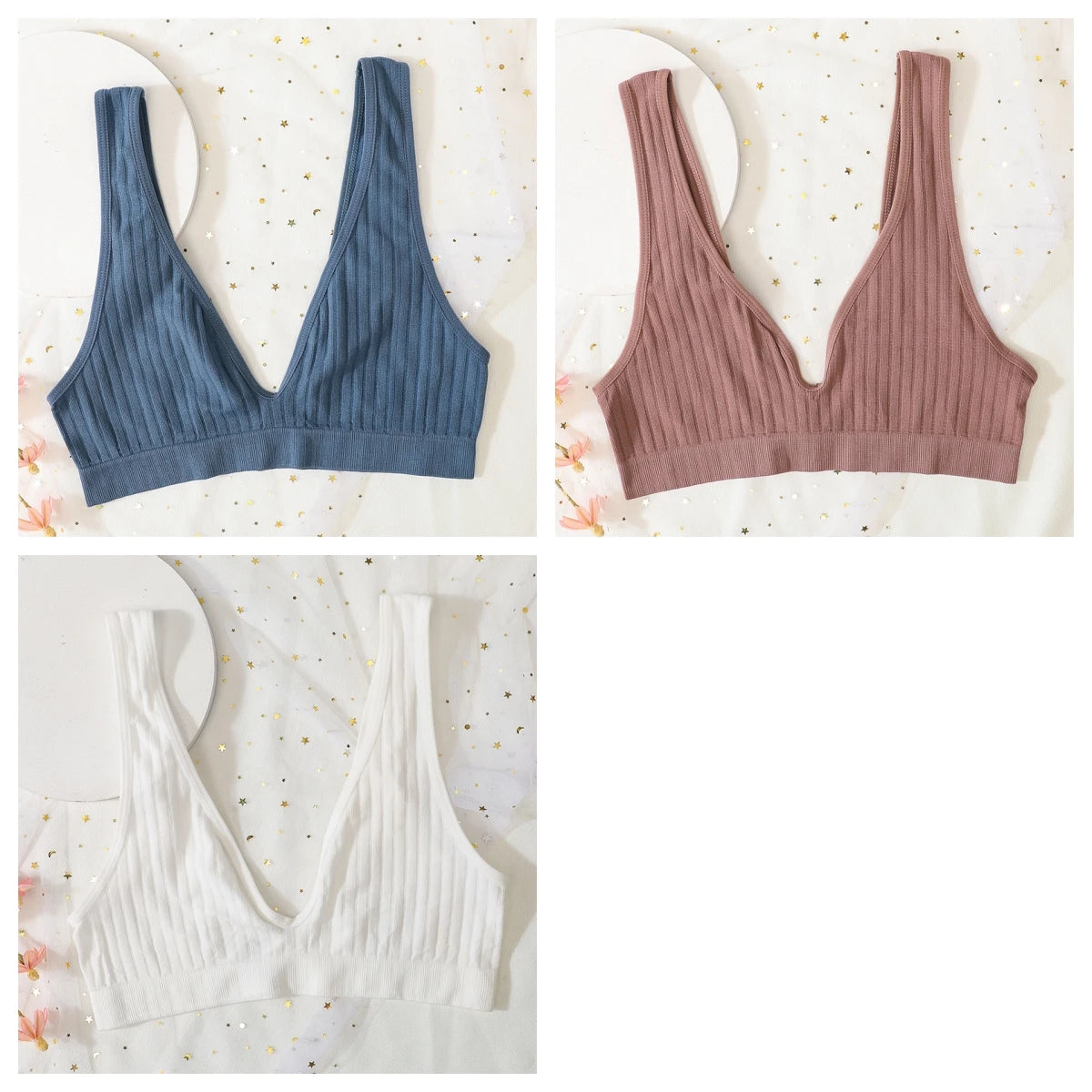 3pcs/lot Seamless Bra Push Up Bras For Women Deep V-neck Bralette Sexy Lingerie Female Low Back Sleep Underwear Unlined Crop Top