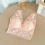 Lace Bras Top Women Sexy Deep V Neck Lingerie Wire Free Tank Tops Female Underwear V Back Bralette Tops Padded Camisole