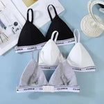 Women Cotton Bra Non-wire Bralette with Pad Wireless Letter Print Bras for Women Sexy Deep V Triangle Cup Underwear