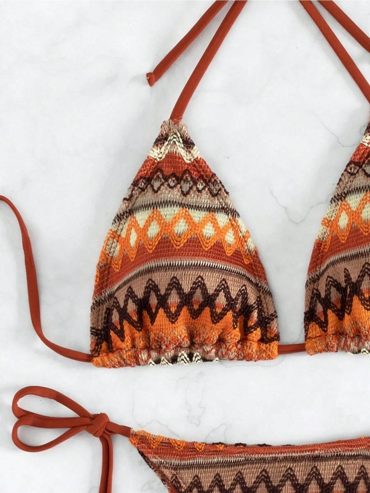 2026 Women's 2-piece Swimsuit Sexy Knitted Striped Bikini Set Triangle Bra Suspender Halter Backless Beach Vacation Swimwear