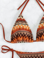 2026 Women's 2-piece Swimsuit Sexy Knitted Striped Bikini Set Triangle Bra Suspender Halter Backless Beach Vacation Swimwear