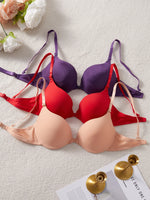 3-Pack Women's Underwear Set Everyday Basic Simple Solid Underwire Padded Push-Up Bra Casual & Comfortable T-Shirt Women's Bra