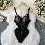 MOYISU Sexy Instagram Viral Bodysuit Women Pure & Sexy Sheer Mesh Halter Push Up Pads Summer Lingerie Euro Style Hot Sale SG