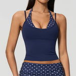 Women Gym Sports Tops Polka Dot Yoga Tank With Removable Pads V Neck Sports Sleeveless Top Sports Running Striped Fitness Vest
