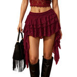 Women's Tiered Lace Ruffle Mini Skirts Asymmetric High Low Hem Gothic Skirts Elastic Waist Sexy Layered Flowy Lace Skirts Y2k