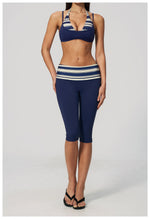 Summer Polka Dot Yoga Sets Women Hanging Neck Shockproof Sports Bra Fitness Suit Folding High Waist Mid Pants Gym Tracksuit