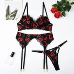 Toucheart Sexy Bra Lingerie 2-piece Set Mesh Transparent Bodysuit Heart Embroidery Lace Hollow Underwear Sexy Bras Body Femme