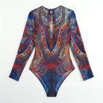 XS - XXL Printed Long Sleeve With Sarong Women Swimwear One Piece Swimsuit Female High Leg Cut Bather Bathing Suit Swim V7136