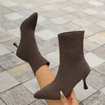 Women Socks Boots Stretch Fabric Women Ankle Boots Pointed Toe High Heels Slip-On Sexy Sock Heeled Chelsea Boots 2026