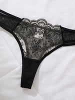 Ladies' sexy bowlace lace lingerie set - ultra-thin see-through bra, thong, garter belt set ZA825205