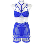 Toucheart Trendy Lingerie 4 Pieces Set Exotic Sexy Bra Eroctic Garter Underwear Set Women's Mesh See-through Luxury Underwear