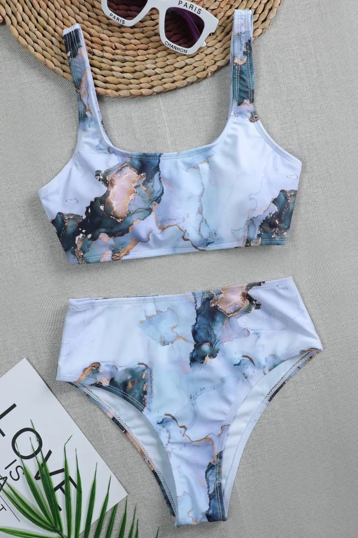 Sport Bikini Set Sexy Women Swimsuit Push Up High Waist Marble Blooming Print Swimwear Female Bathing Suit Banadores Mujer 2026