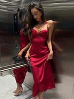 Ahagaga Summer Sexy Club Women's Fashion Bow Strap Dresses V-Neck Long Y2K Sleeveless Solid Skin Summer Party Evening Bodycon