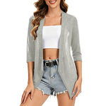 Women Asymmetric Hem Casual Solid Color Open Front Cardigan 3/4 Sleeve Lightweight Shrug With Side Pockets For Spring Summer
