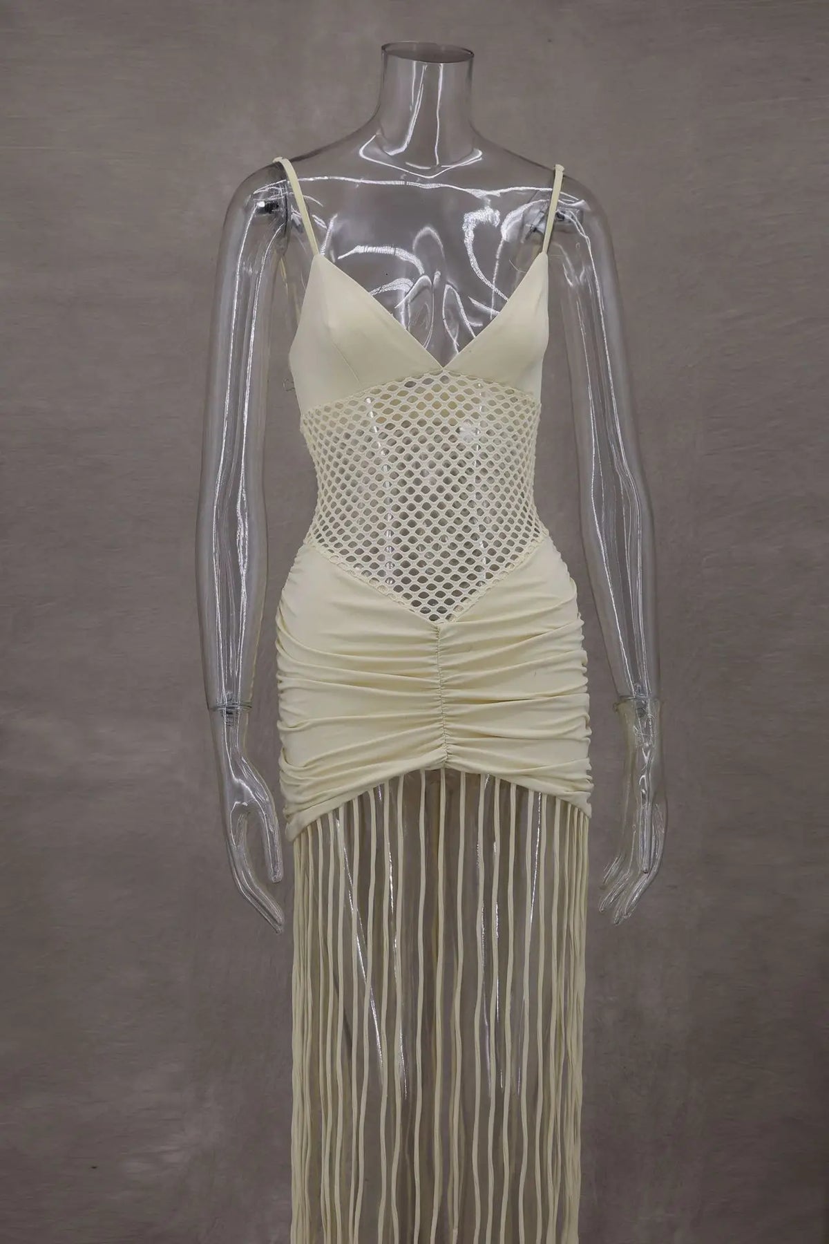 Tassel Hem Splicing Sling Dress Women Sexy Waist Hollow Out Stretch Pleated Bodycon Dresses Female Solid Summer Beach Party Robe