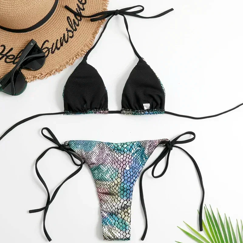 Fish Scales Shiny Halter Triangle Bikinis Sets Swimwear Women Micro Thong Swimsuits Swimming Suit Biquinis Bikinis de Mujer 2026