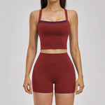 Naked Yoga Suit Workout Clothes Women Back Cross Shockproof Slim Sports Tank Top High Waist Short Fitness Suit Athletic Wear