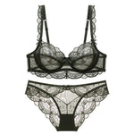 MOYISU Pure Desire Lace Bra Set Women Sexy Anti-Sag Push Up Bralette Sheer Underwear for Big/Small Chest Comfort Support