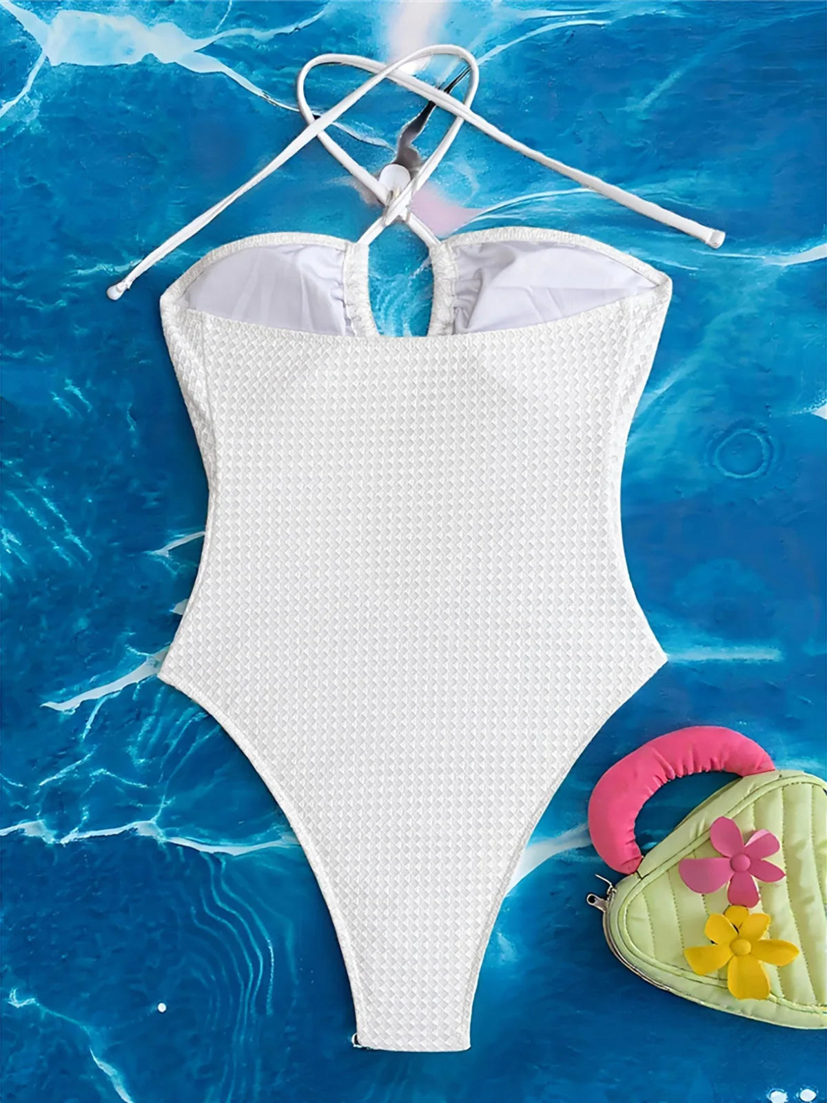 S - XL Cut Out Halter Metal Ring Women Swimwear One Piece Swimsuit Female High Cut Leg Monokini Bather Bathing Suit Swim K7062