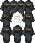 Bridesmaid Robes Satin Bridal Party Embroidered Bride Design, Kimono Sleeves, Smooth Satin Feel, for Getting Ready Photos, Brida