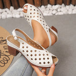 Vinatge Peep Toe Thick Heels Sandals Women Hollow Out Back Strap Rome Sandles Woman Plus Size 43 Lightweight Sandalias Mujer