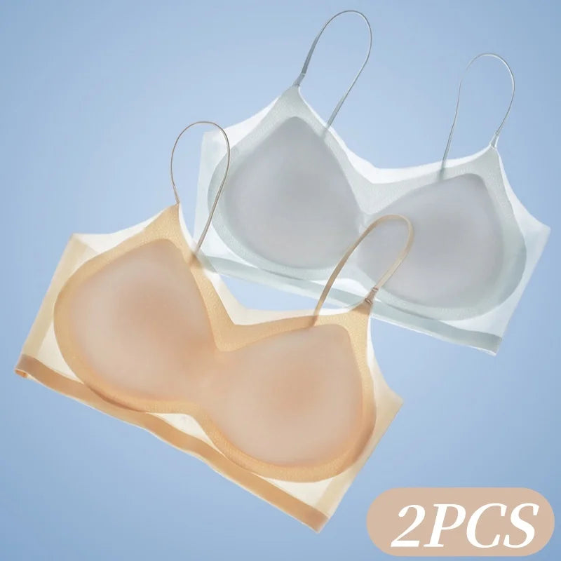 2Pcs/Set Seamless Bras For Women Padded Bra Sexy Lingerie Comfy Solid Color Tube Top Thin Straps U-Back Underwear M-4XL