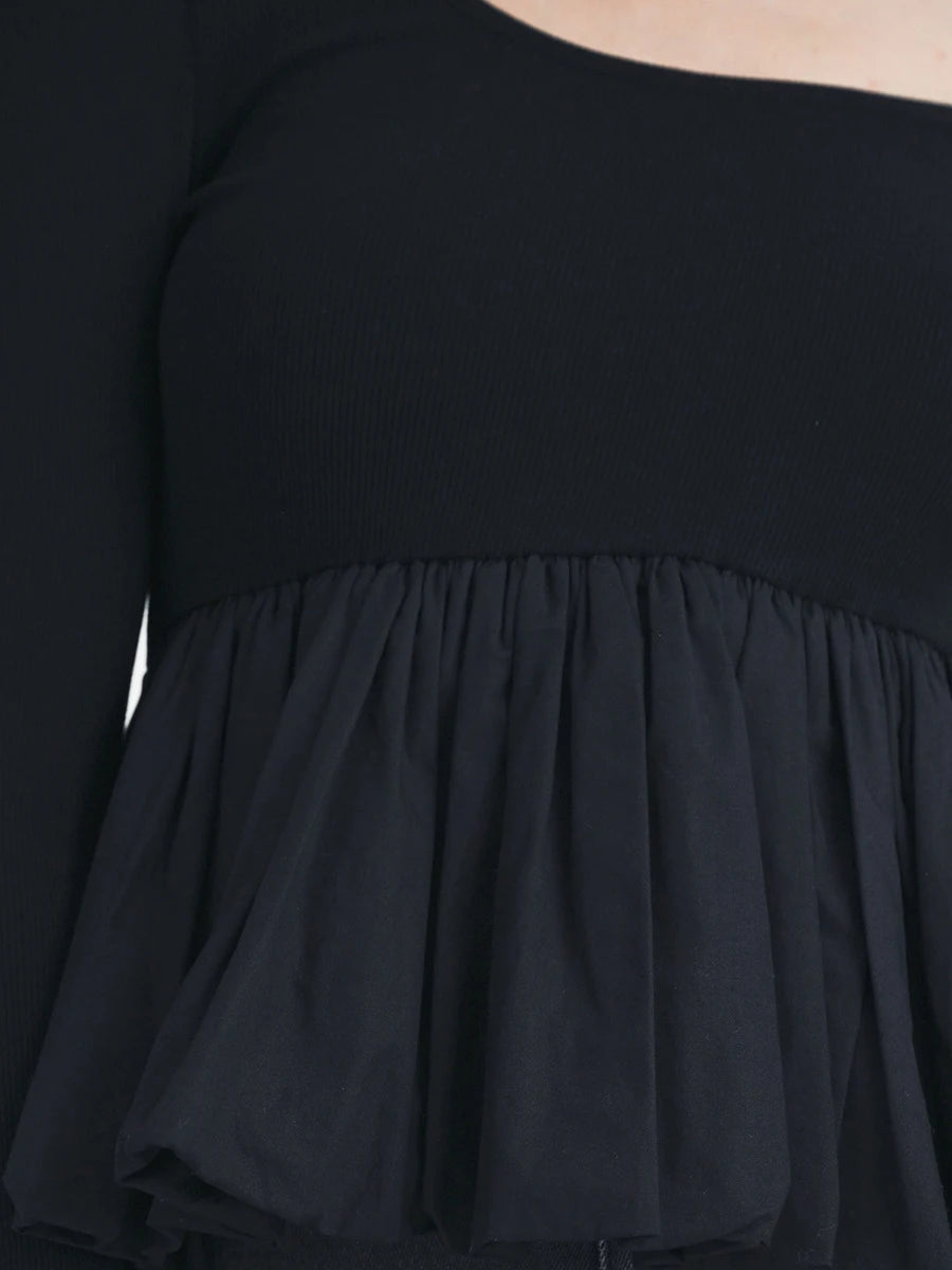 Women Long Sleeve Fall Peplum Tops Casual Solid Color Ruffled Hem Basic T-shirts Streetwear